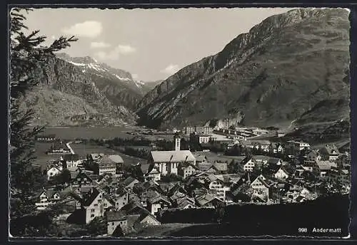 AK Andermatt, Ortsansicht von einen Berg aus