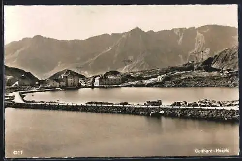 AK Gotthard-Hospiz, Ortspartie am Wasser