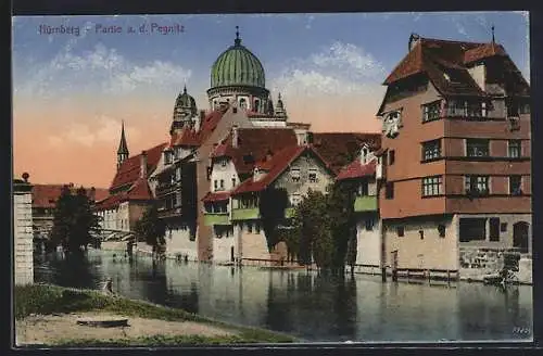 AK Nürnberg, Partie a. d. Pegnitz mit Synagoge