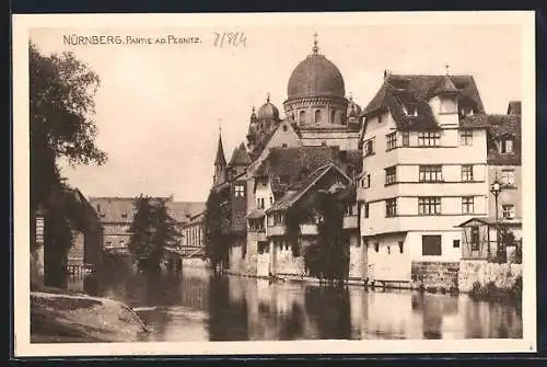 AK Nürnberg, Synagoge mit Partie an der Pegnitz