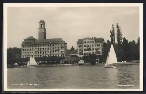 AK Bad Schachen, Ortsansicht vom Bodensee aus