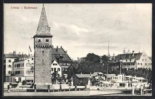 AK Lindau i. Bodensee, Ortsansicht mit Dampferanlegestelle