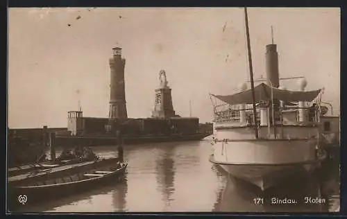 AK Lindau / Bodensee, Hafen mit Dampfer