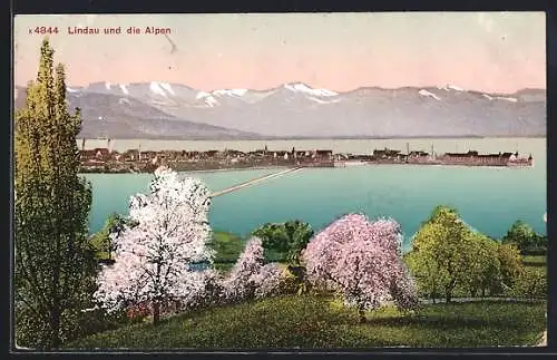 AK Lindau i. Bodensee, Ortsansicht und die Alpen