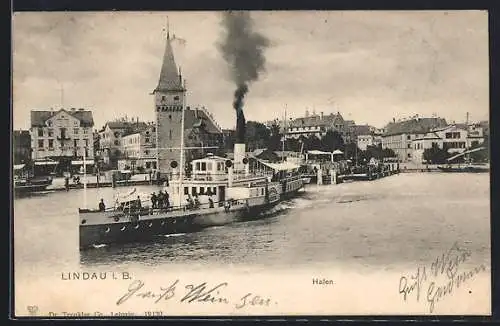 AK Lindau i. B., Hafen mit Dampfer