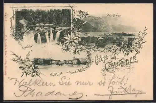 AK Gmunden, Ortsansicht, Schloss Ort, Traunfall