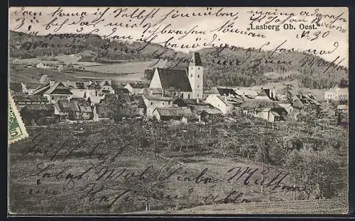 AK Lasberg /Ob. Oest., Ortsansicht von einer Anhöhe aus