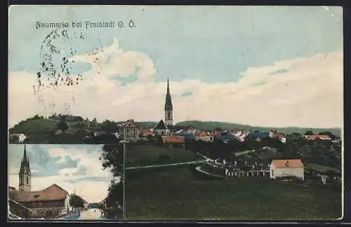 AK Neumarkt bei Freistadt, Ortsansicht und Strassenpartie an der Kirche