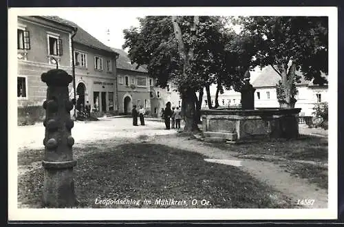 AK Leopoldschlag im Mühlkreis, Hauptplatz mit Brunnen