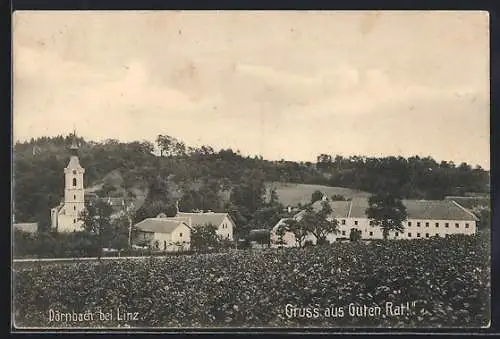 AK Dörnbach b. Linz, Gesamtansicht der Ortschaft mit Blick auf den Kirchturm