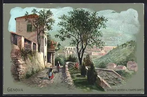 Künstler-AK Genova, Strada verso il Campo Santo