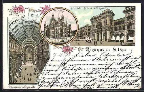 Lithographie Milano, Galleria Vittorio Emanuele, il Duomo, Arco Della Galleria Vitt. Emanuele