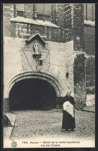 AK Anvers, Détail de la vieille boucherie rue des Crabes