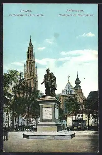 AK Anvers, Cathèdrale et Place Verte