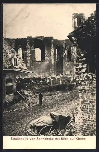 AK Zonnebeke, Strassenbild mit Blick auf Kirche