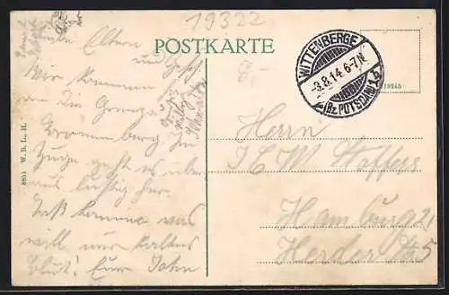 AK Wittenberge /Elbe, Hohenzollernstrasse mit Kriegerdenkmal