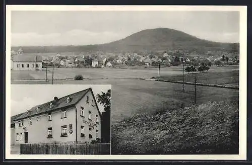 AK Moschheim /Unterwesterwald, Ortsansicht mit Gasthof zum Malberg