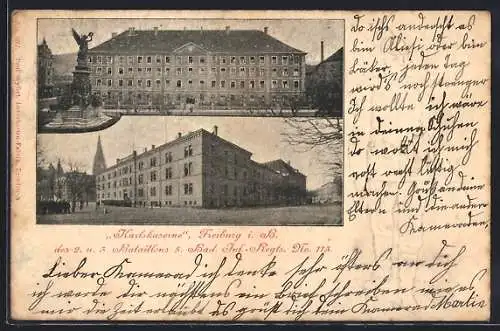 AK Freiburg i. B., Karlskaserne des 2. u. 3. Bataillons 5. Bad. Inf.-Regts. No. 113
