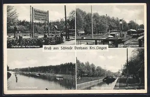 AK Venhaus Krs. Lingen, Schleuse Venhaus-Partie an der Kleinschleuse, Schleppzugschleuse, Dortmund-Ems-Kanal