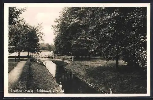 AK Zeuthen / Mark, Selchower Graben mit Brücke