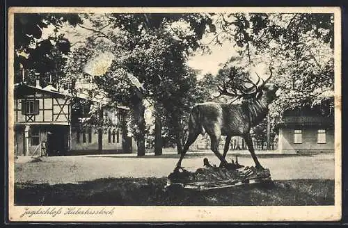 AK Hubertusstock, Jagdschloss mit Hirsch