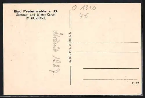 AK Bad Freienwalde a. O., Im Kurpark mit Fontäne
