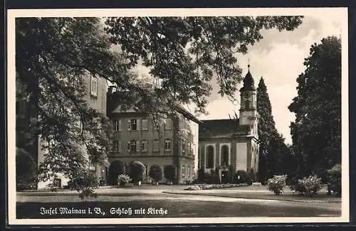 AK Insel Mainau i. B., Schloss mit Kirche