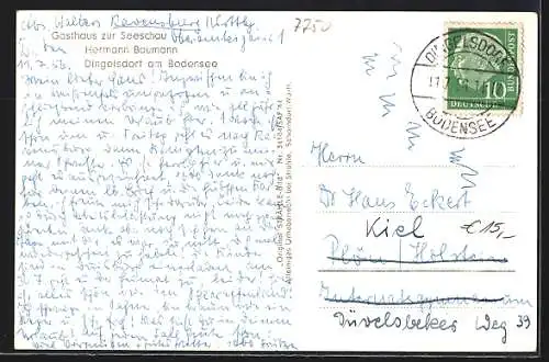 AK Dingelsdorf /Bodensee, Gesamtansicht mit Bodensee, Fliegeraufnahme