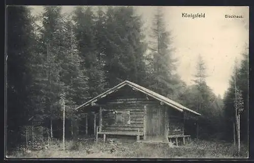 AK Königsfeld /Baden, Blockhaus auf einer Waldlichtung