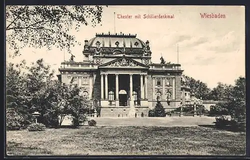 AK Wiesbaden, Theater mit Schillerdenkmal