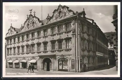 AK Würzburg, Haus zum Falken mit Bank