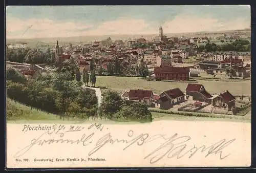 AK Pforzheim, Teilansicht mit Kirche