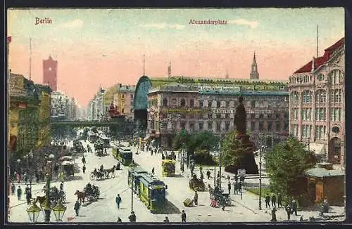 AK Berlin, Alexanderplatz mit Strassenbahn