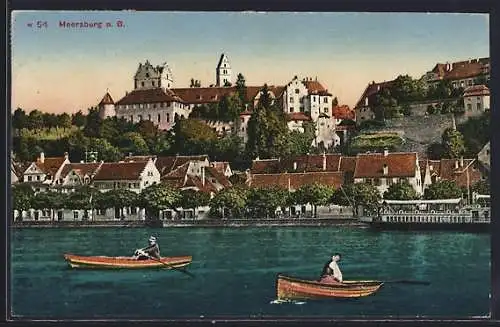 AK Meersburg a. B., Uferpartie mit Schloss und Booten