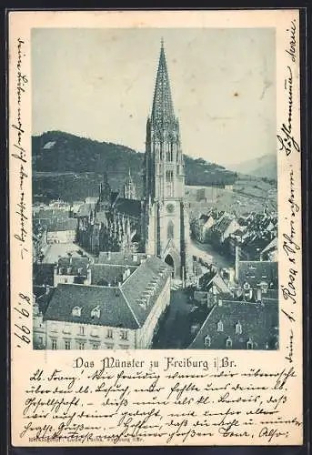 AK Freiburg i. B., Teilansicht mit Münster aus der Vogelschau