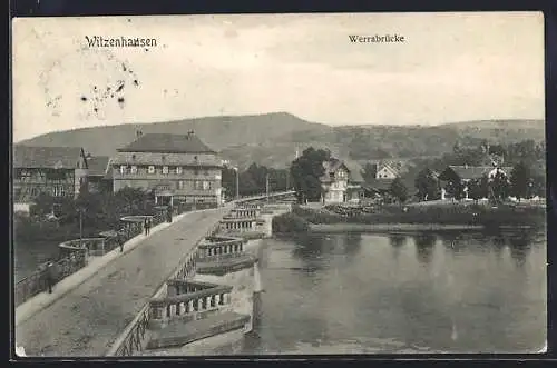 AK Witzenhausen, Werrabrücke mit Blick auf Gebäude