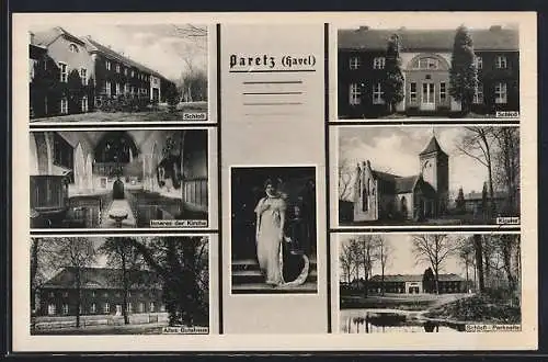 AK Paretz / Havel, Schloss, Altes Gutshaus, Parkpartie, Königin Luise von Preussen