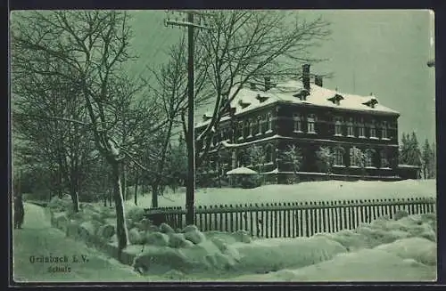 AK Grünbach i. V., Schule im Winterkleid