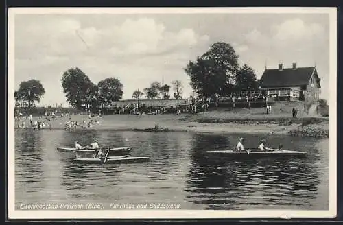AK Pretzsch /Elbe, Eisenmoorbad, Fährhaus und Badestrand