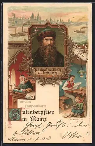 AK Mainz, 500. Gutenbergfeier, 1400-1900, Johann Gensfleisch zu Gutenberg