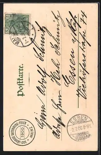 AK Mainz, 500. Gutenbergfeier, 1400-1900, Johann Gensfleisch zu Gutenberg