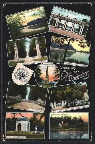 AK Rheinsberg, Forsthaus Boberow, Schloss-Colonnaden, Eingang zum Kgl. Schlosspark