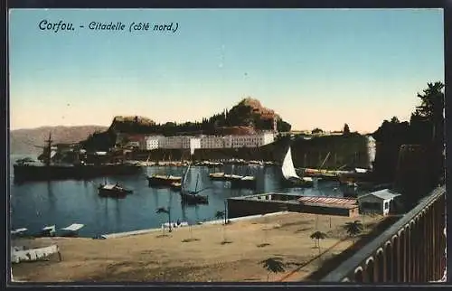 AK Corfou, Citadelle, Ortsansicht mit Schiffen