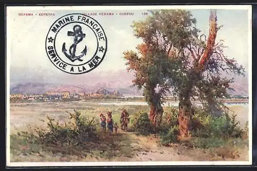 AK Pérama /Corfou, Familie an der Küste