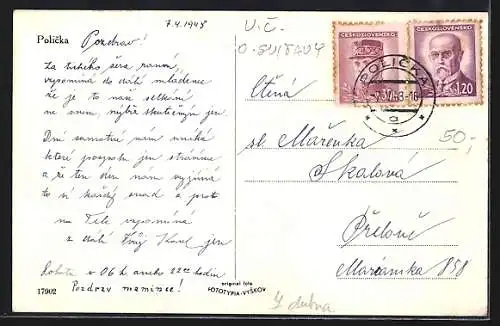 AK Policka, Uferpartie mit Kirche