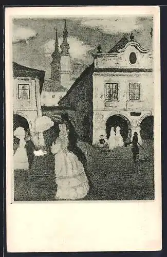 Künstler-AK Litomysl, Ulicka z námestí