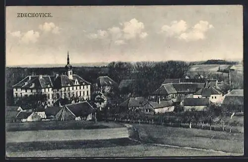 AK Zdechovice, Ortsansicht vom Feld aus