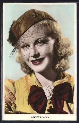 AK Ginger Rogers, Portrait mit Schleier
