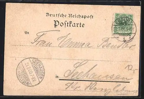 Lithographie Erfurt, Ortsansicht und Blick auf Rathaus