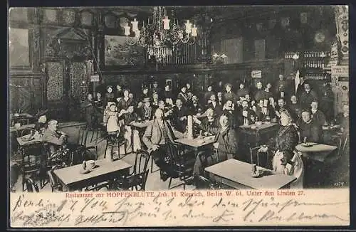 AK Berlin, Restaurant zur Hopfenblüte H. Rieprich, Unter den Linden 27, Innenansicht mit Gästen